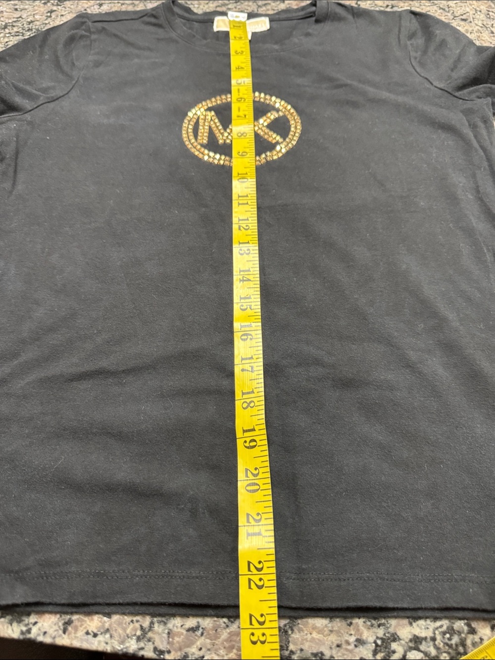 Michael Kors Black Short Sleeve Tee with Gold Studded MK Emblem - Picture 9 of 12